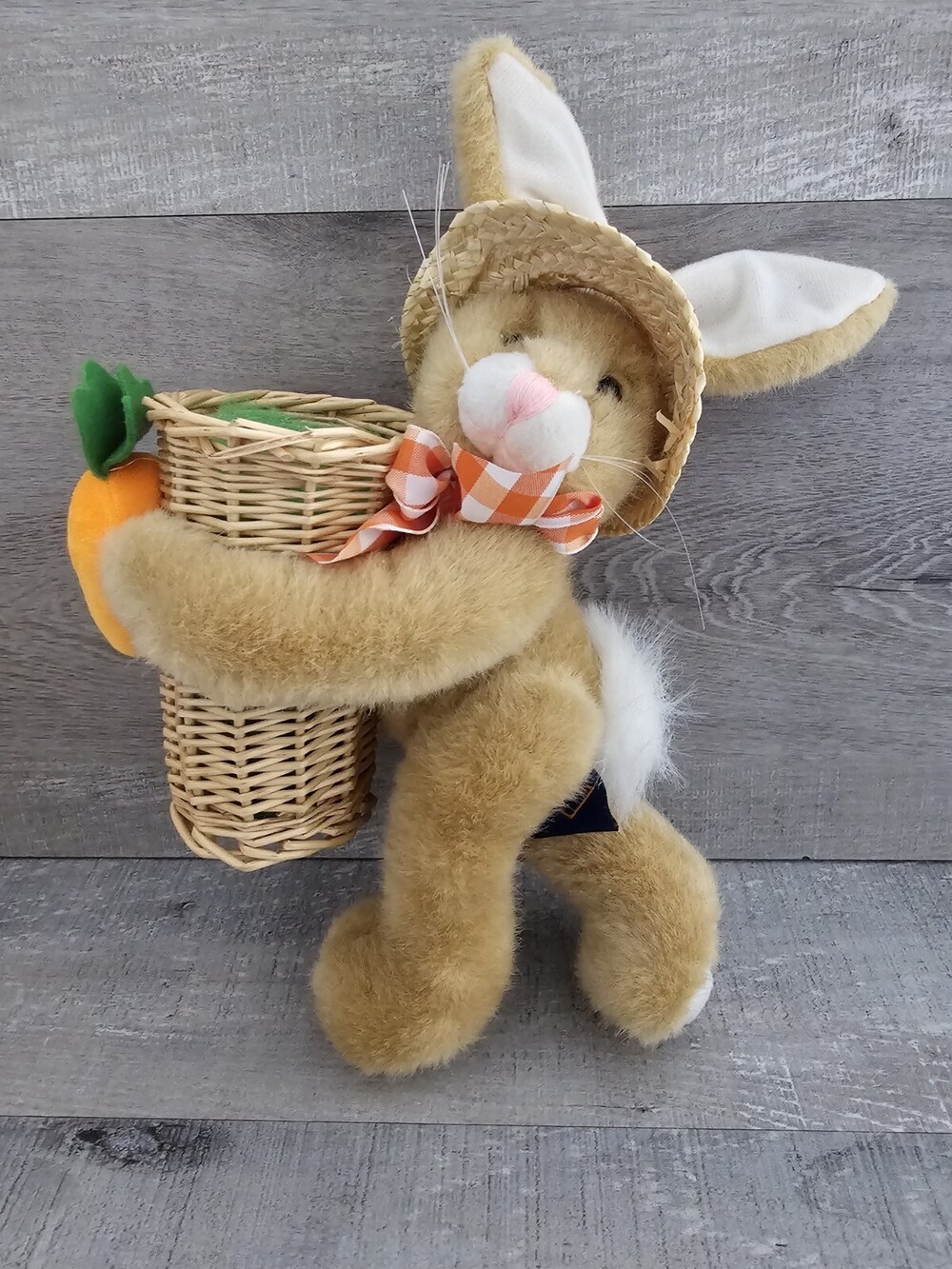 The Petting Zoo 11" Carrot Basket Plush Rabbit Bunny Bow Easter Rustic Primitive